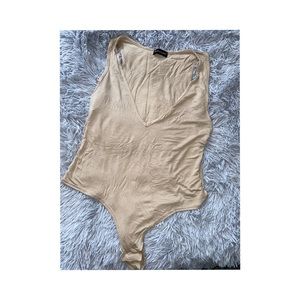 Nude plunge neck bodysuit